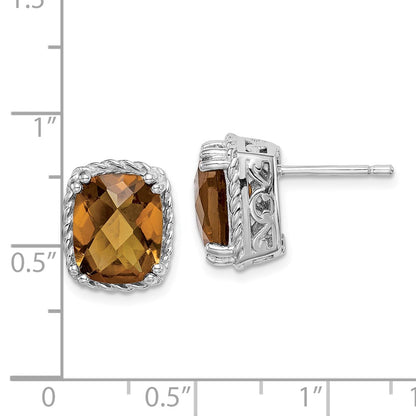 Sterling Silver Rhodium-plated Whiskey Quartz Earrings