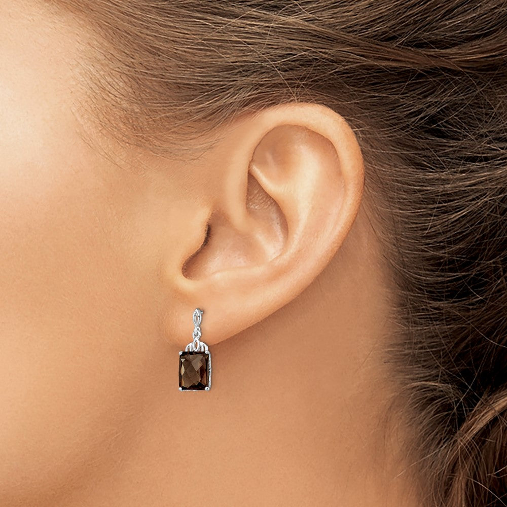 Sterling Silver Rhodium-plated Smoky Quartz Earrings