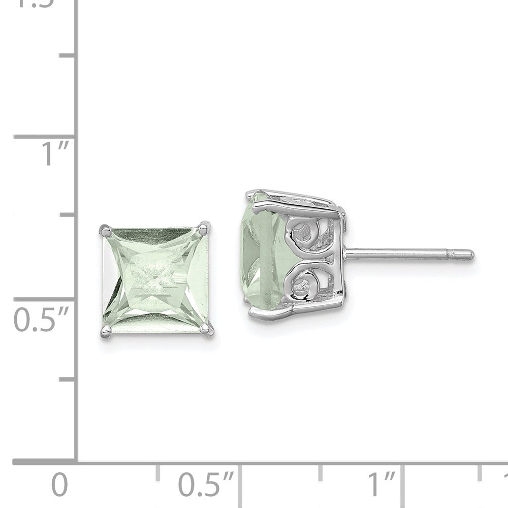 Sterling Silver Rhodium-plated Green Quartz Earrings