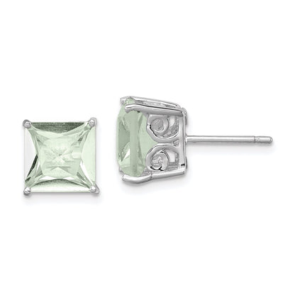 Sterling Silver Rhodium-plated Green Quartz Earrings