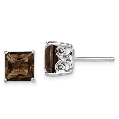 Sterling Silver Rhodium-plated Smoky Quartz Earrings