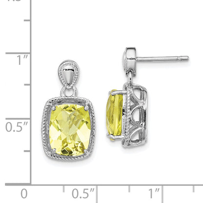 Sterling Silver Rhodium-plated Lemon Quartz Earrings