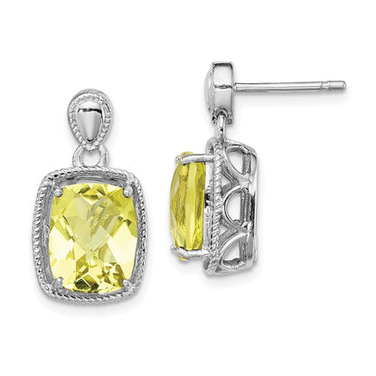 Sterling Silver Rhodium-plated Lemon Quartz Earrings