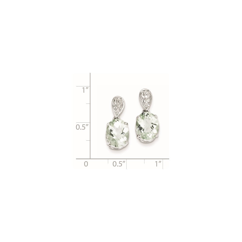 Sterling Silver Green Quartz and Diamond Earrings