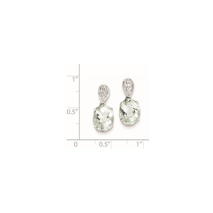 Sterling Silver Green Quartz and Diamond Earrings