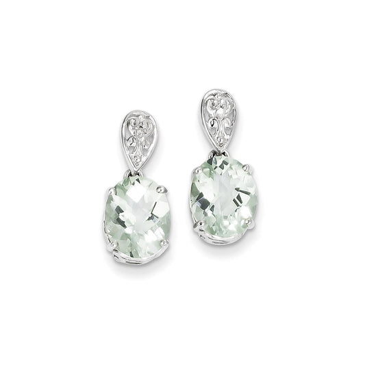 Sterling Silver Green Quartz and Diamond Earrings