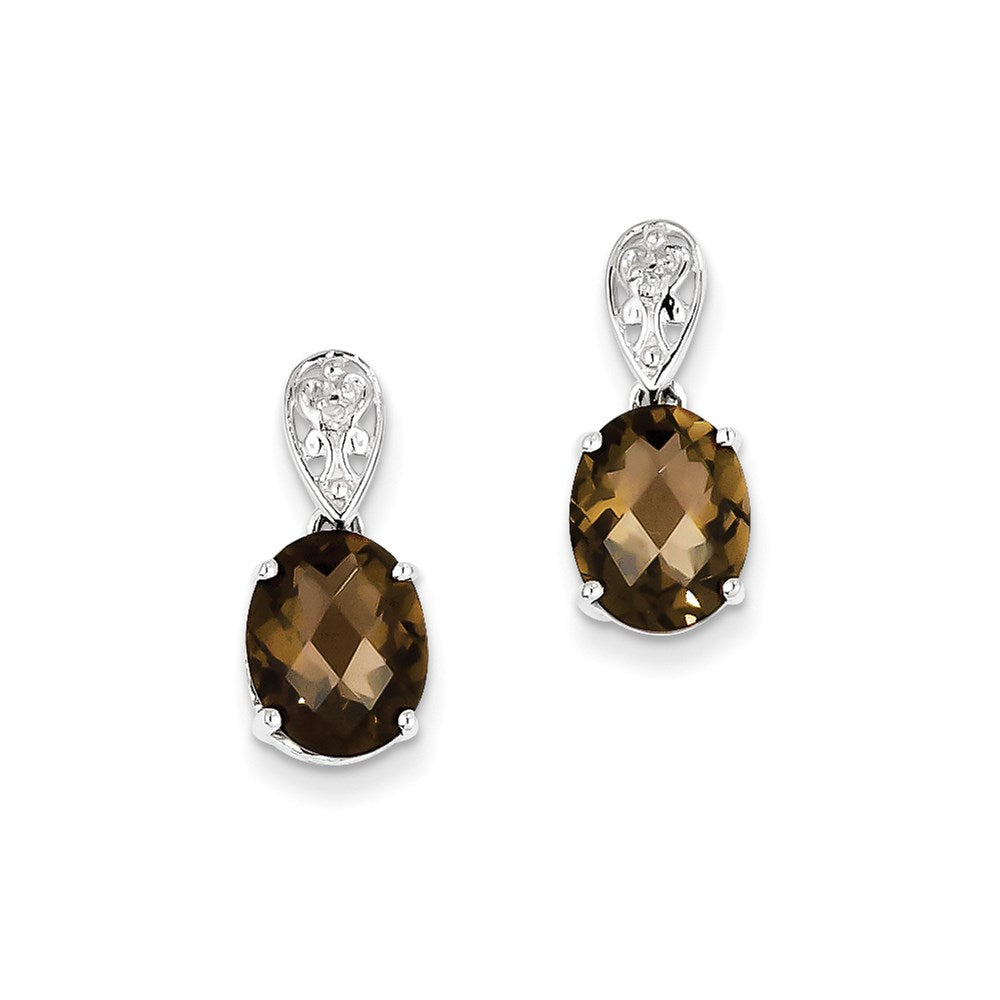 Sterling Silver Smoky Quartz and Diamond Earrings
