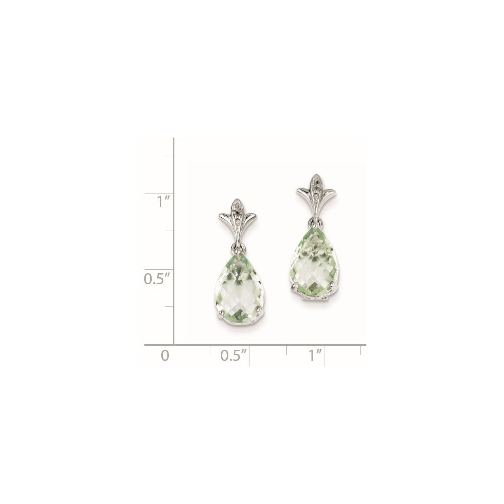 Sterling Silver Green Quartz and Diamond Earrings