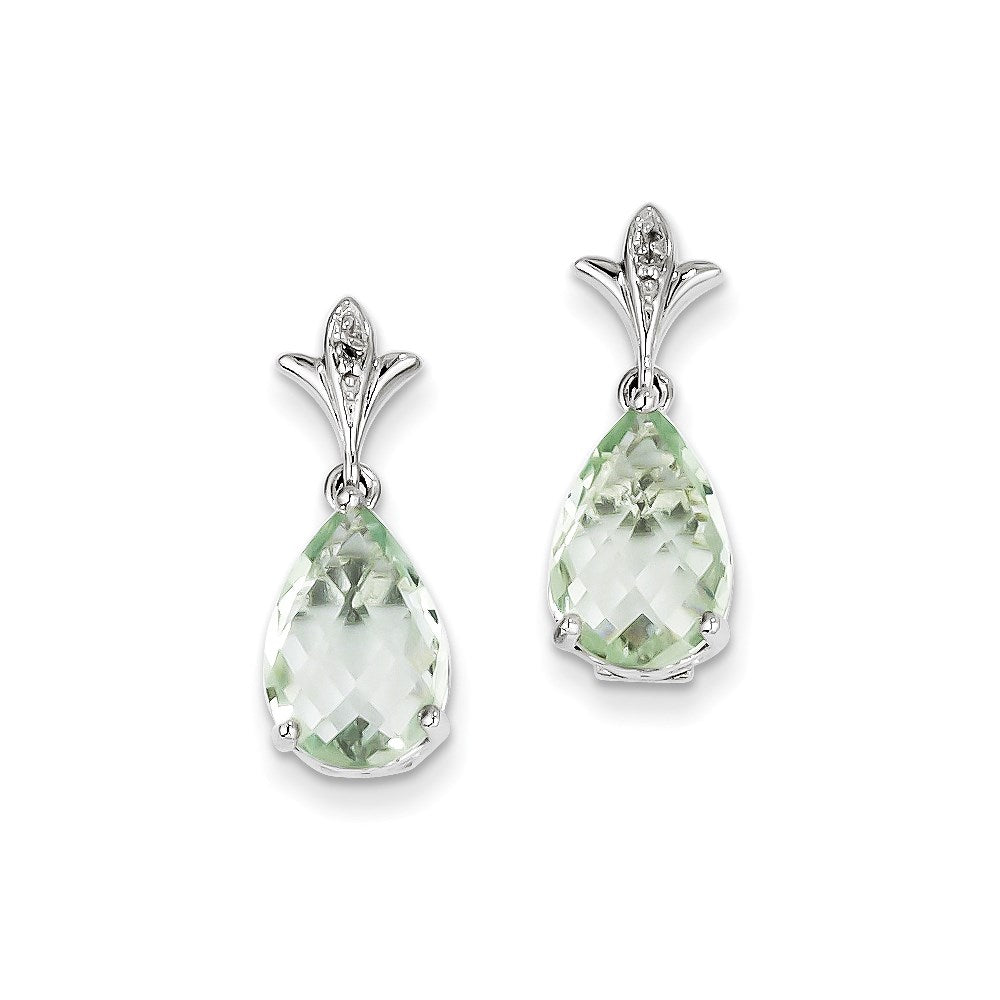 Sterling Silver Green Quartz and Diamond Earrings