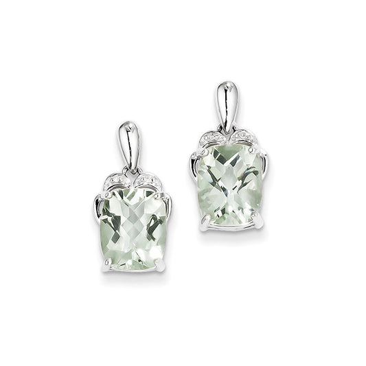 Sterling Silver Green Quartz and Diamond Earrings