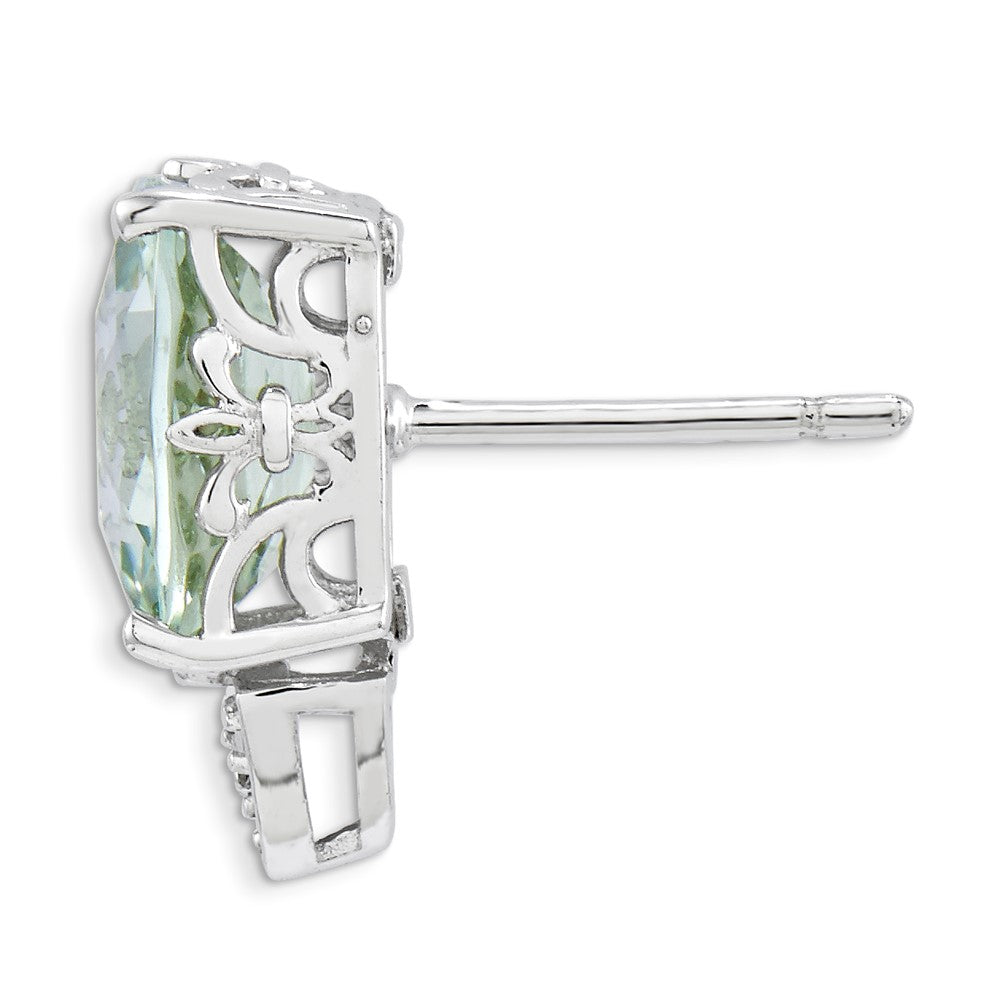 Sterling Silver Green Quartz and Diamond Earrings