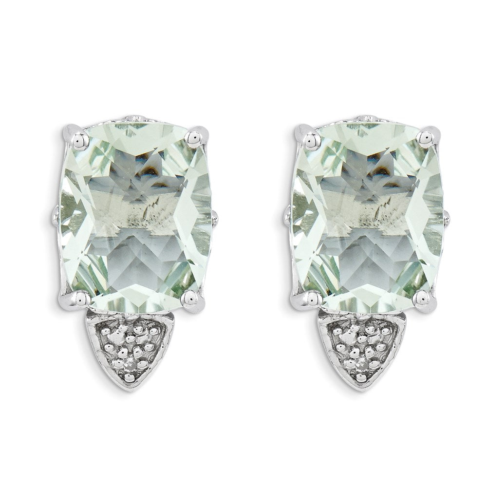 Sterling Silver Green Quartz and Diamond Earrings