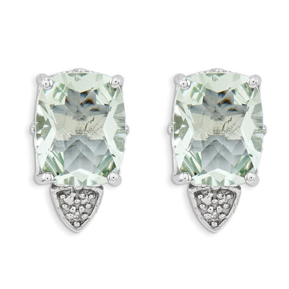 Sterling Silver Green Quartz and Diamond Earrings