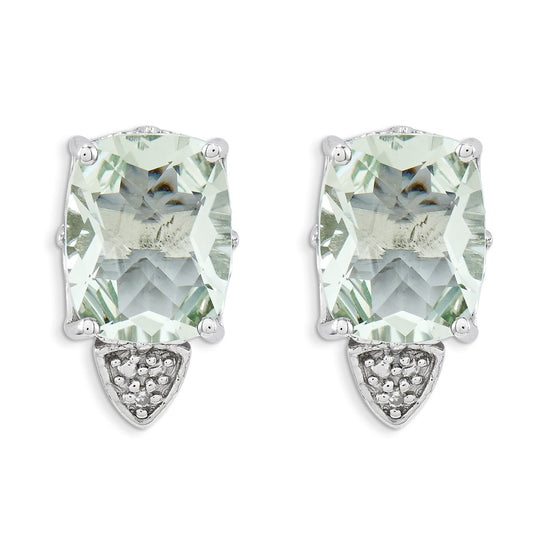 Sterling Silver Green Quartz and Diamond Earrings