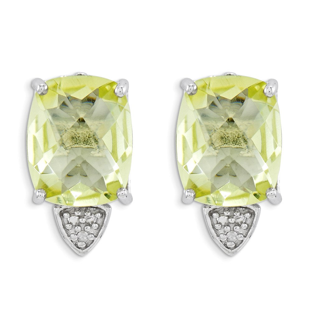 Sterling Silver Lemon Quartz and Diamond Earrings