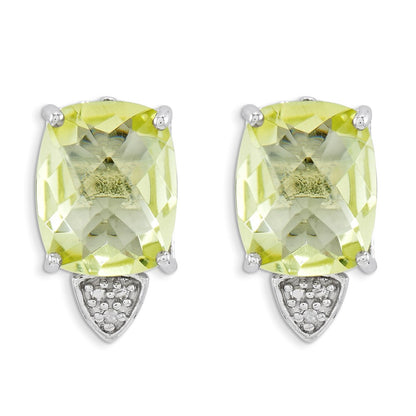 Sterling Silver Lemon Quartz and Diamond Earrings