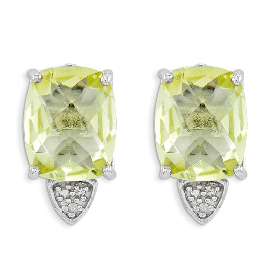 Sterling Silver Lemon Quartz and Diamond Earrings