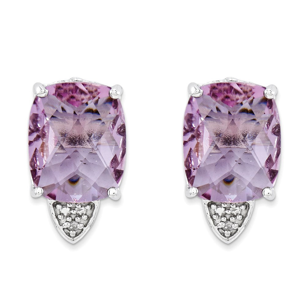 Sterling Silver Pink Quartz and Diamond Earrings