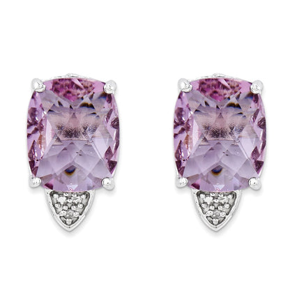 Sterling Silver Pink Quartz and Diamond Earrings