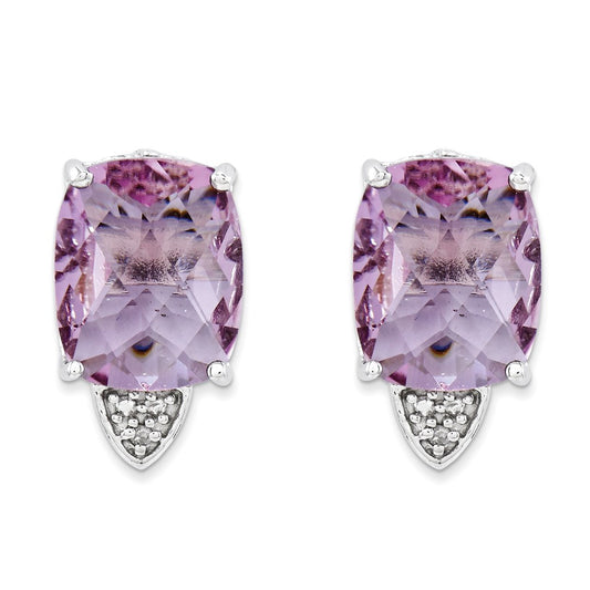Sterling Silver Pink Quartz and Diamond Earrings