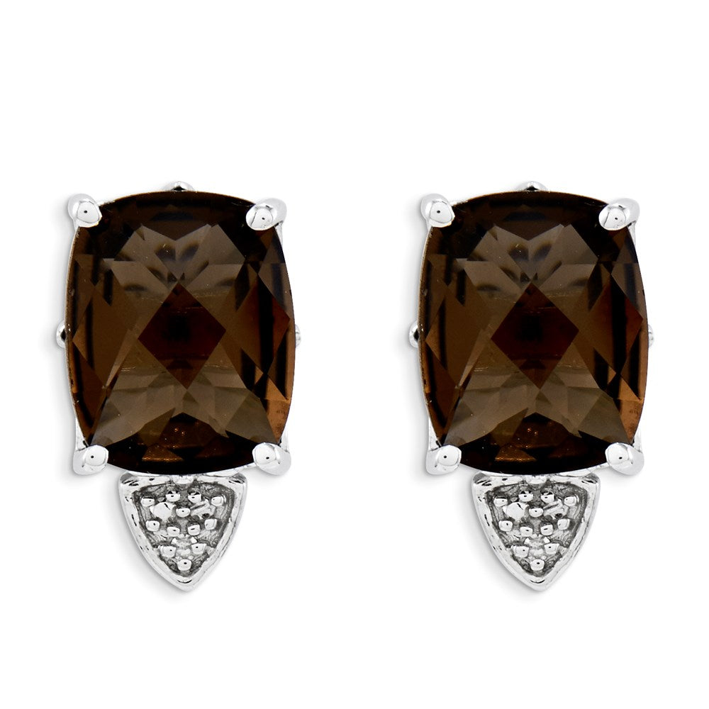 Sterling Silver Smoky Quartz and Diamond Earrings