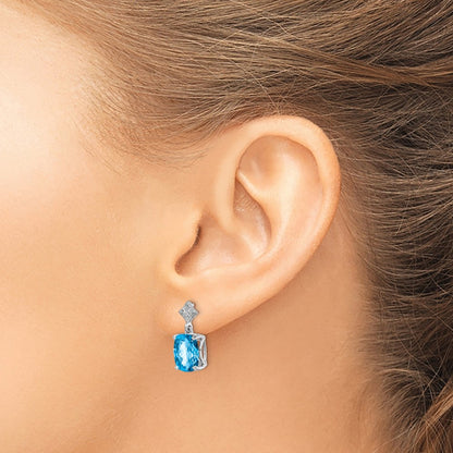 Sterling Silver Rhodium-plated Blue Topaz and Diamond Earrings