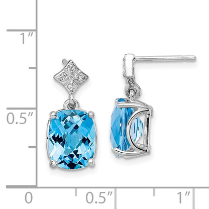 Sterling Silver Rhodium-plated Blue Topaz and Diamond Earrings