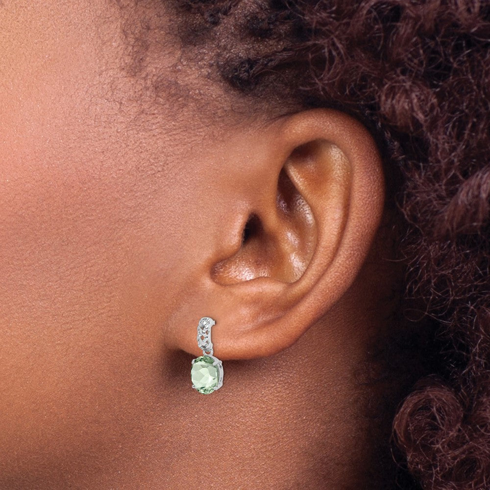 Sterling Silver Rhodium-plated Green Quartz Earrings