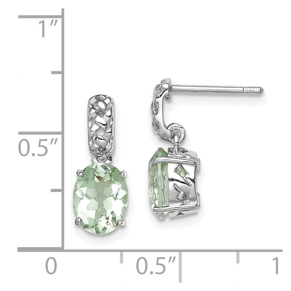 Sterling Silver Rhodium-plated Green Quartz Earrings