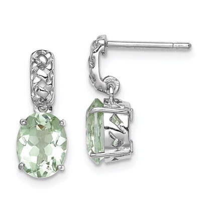 Sterling Silver Rhodium-plated Green Quartz Earrings