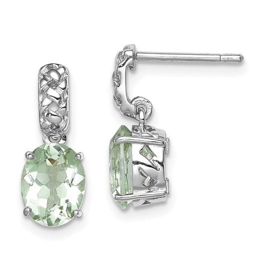 Sterling Silver Rhodium-plated Green Quartz Earrings
