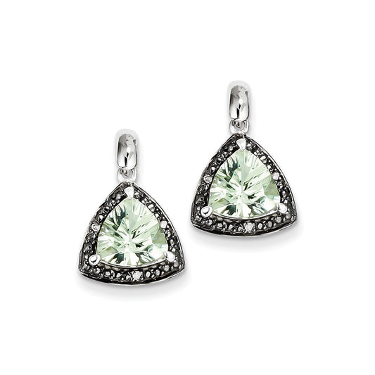 Sterling Silver Green Quartz and Black Diamond Earrings