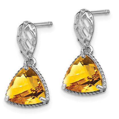 Sterling Silver Rhodium-plated w/ Flash Gold-plate Accent Citrine Earrings