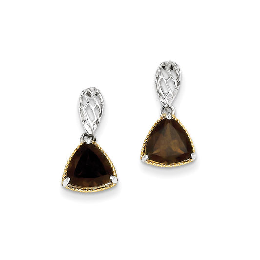 Sterling Silver w/ Flash Gold-plate Accent Smoky Quartz Earrings