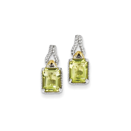 Sterling Silver w/ Flash Gold-plate Accent Lemon Quartz Earrings