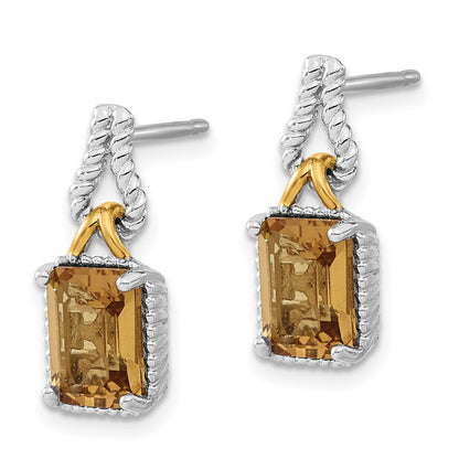 Sterling Silver u0026 Flash Gold-plated Accent Whiskey Quartz Dangle Earrings