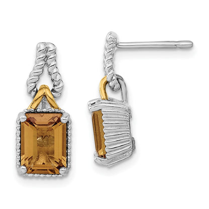 Sterling Silver u0026 Flash Gold-plated Accent Whiskey Quartz Dangle Earrings