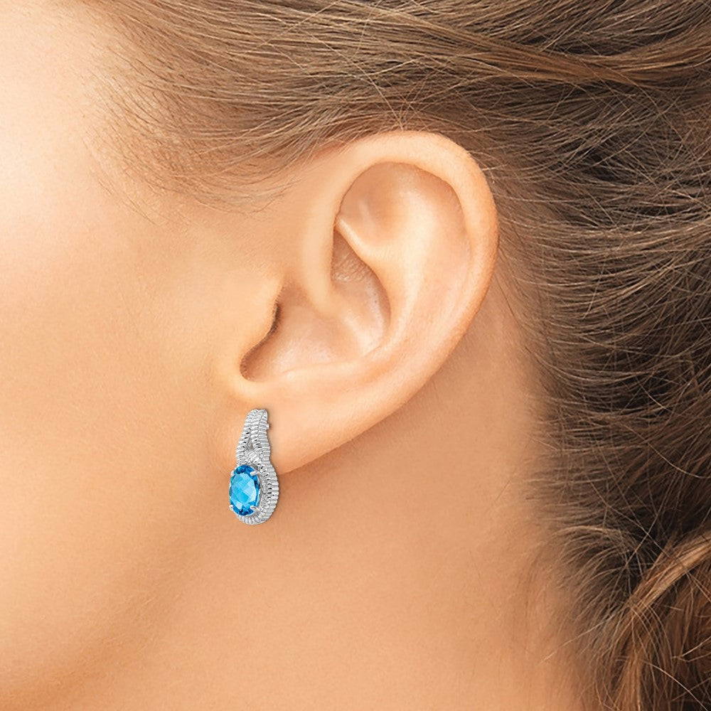 Sterling Silver Rhodium-plated Blue Topaz Earrings