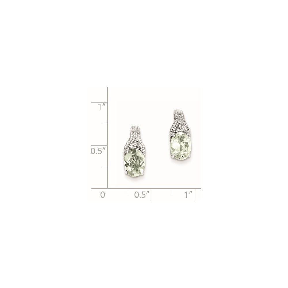Sterling Silver Green Quartz and Diamond Earrings
