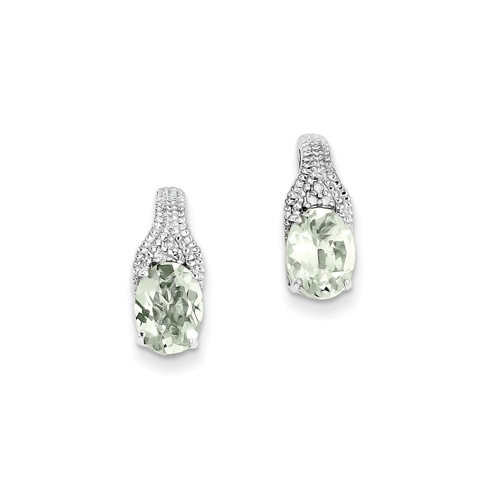 Sterling Silver Green Quartz and Diamond Earrings