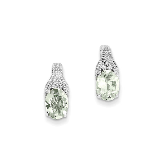 Sterling Silver Green Quartz and Diamond Earrings