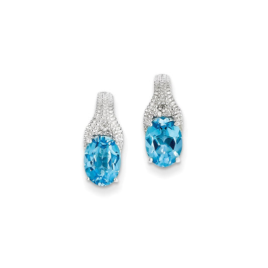 Sterling Silver Blue Topaz and Diamond Earrings