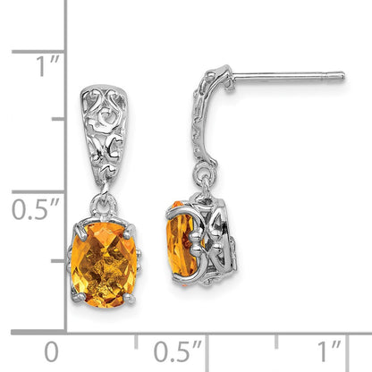 Sterling Silver Rhodium-plated Citrine Earrings