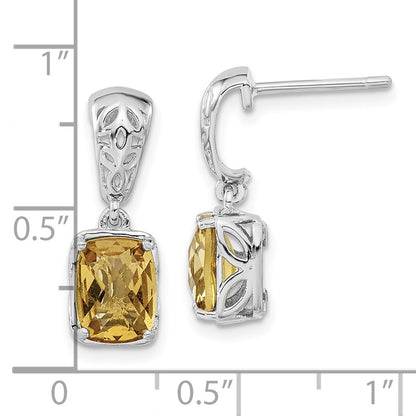 Sterling Silver Polished Whiskey Quartz Dangle Earrings