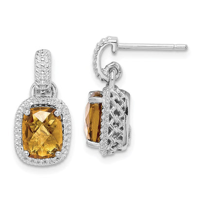 Sterling Silver Rhodium-plated Whiskey Quartz Earrings