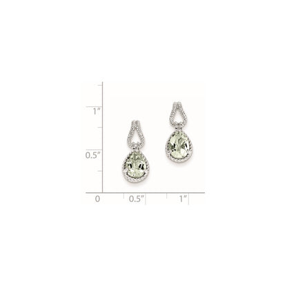 Sterling Silver Green Quartz and Diamond Earrings