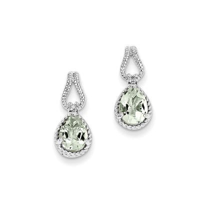 Sterling Silver Green Quartz and Diamond Earrings