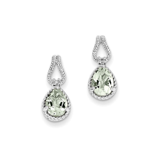 Sterling Silver Green Quartz and Diamond Earrings