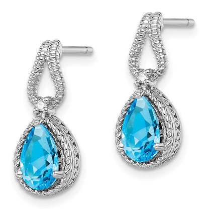 Sterling Silver Rhodium-plated Blue Topaz and Diamond Earrings