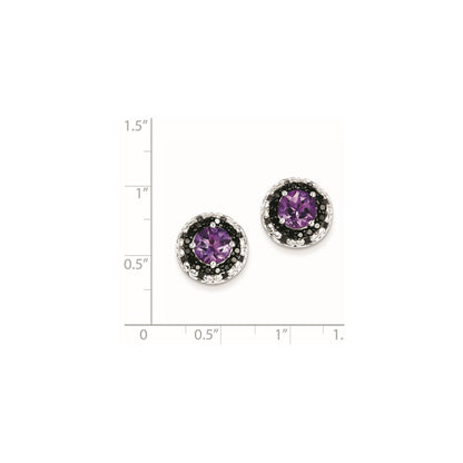 Sterling Silver Amethyst and Black Diamond Earrings